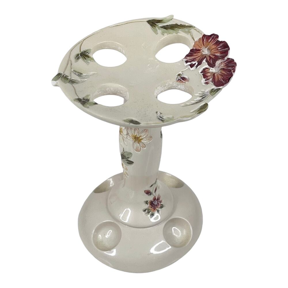 Vintage Marina TOOTHBRUSH HOLDER Bacova Guild Floral 5.75" Holds 4 Tooth Brush